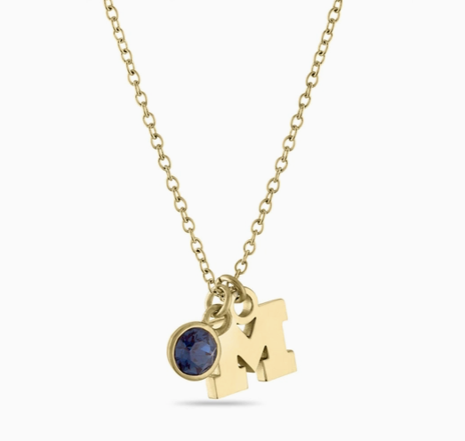 Michigan Block M Gold Plated Charm Necklace