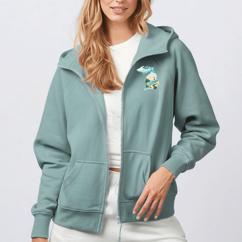 "Up North Escape"Women's Relaxed Full Zip Hoodie