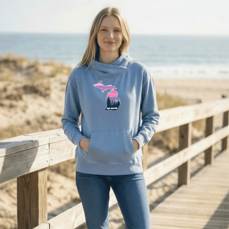 "MI Up North"Women's Vintage Fleece Crossover Hoodie