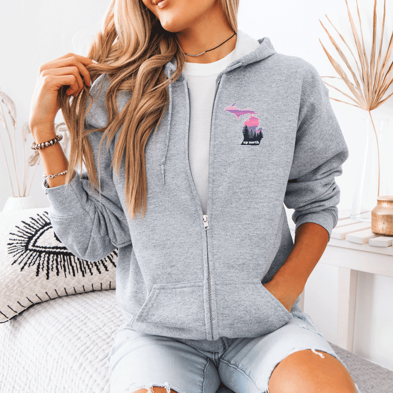 "MI Up North"Basic Full Zip Unisex Hoodie