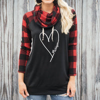 SALE "Made With Love"Women's Plaid Sleeve Funnel Neck Top