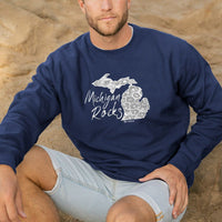 "Michigan Rocks Petoskey Stone"Men's Stonewashed Crew Sweatshirt