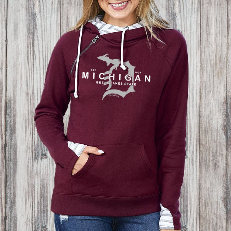 "Michigan D Established 1837"Women's Striped Double Hood Pullover