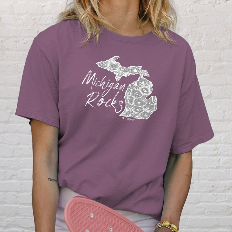 "Michigan Rocks Petoskey Stone"Relaxed Fit Stonewashed Unisex T-Shirt