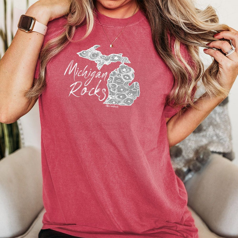 "Michigan Rocks Petoskey Stone"Relaxed Fit Stonewashed Unisex T-Shirt