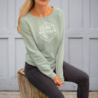 "Michigan Sunset"Women's Ultra Soft Wave Wash Crew Sweatshirt