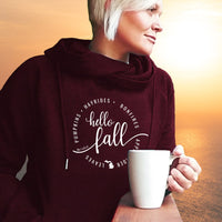 "Hello Fall"Women's Fleece Funnel Neck Pullover Hoodie