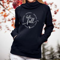 "Hello Fall"Women's Fleece Funnel Neck Pullover Hoodie