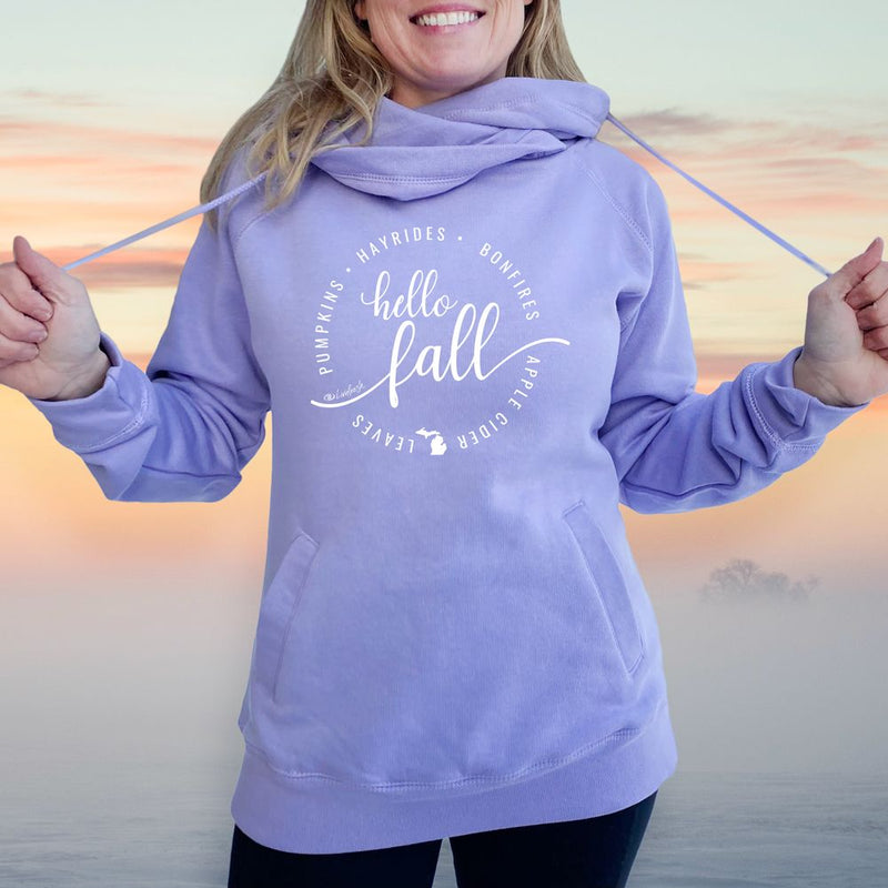 "Hello Fall"Women's Fleece Funnel Neck Pullover Hoodie