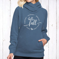 "Hello Fall"Women's Fleece Funnel Neck Pullover Hoodie
