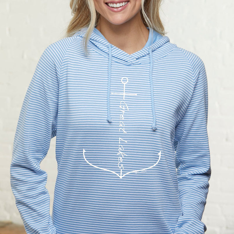 "Great Lakes Anchor"Women's Striped Long Sleeve Fashion Hoodie