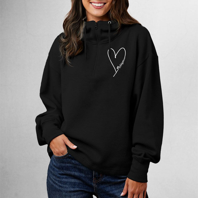 "Little Love"Women's Relaxed Fit 1/4 Zip Scuba Neck
