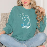 "Mighty"Relaxed Fit Stonewashed Crew Sweatshirt