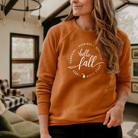 "Hello Fall"Relaxed Fit Angel Fleece Pullover Crew
