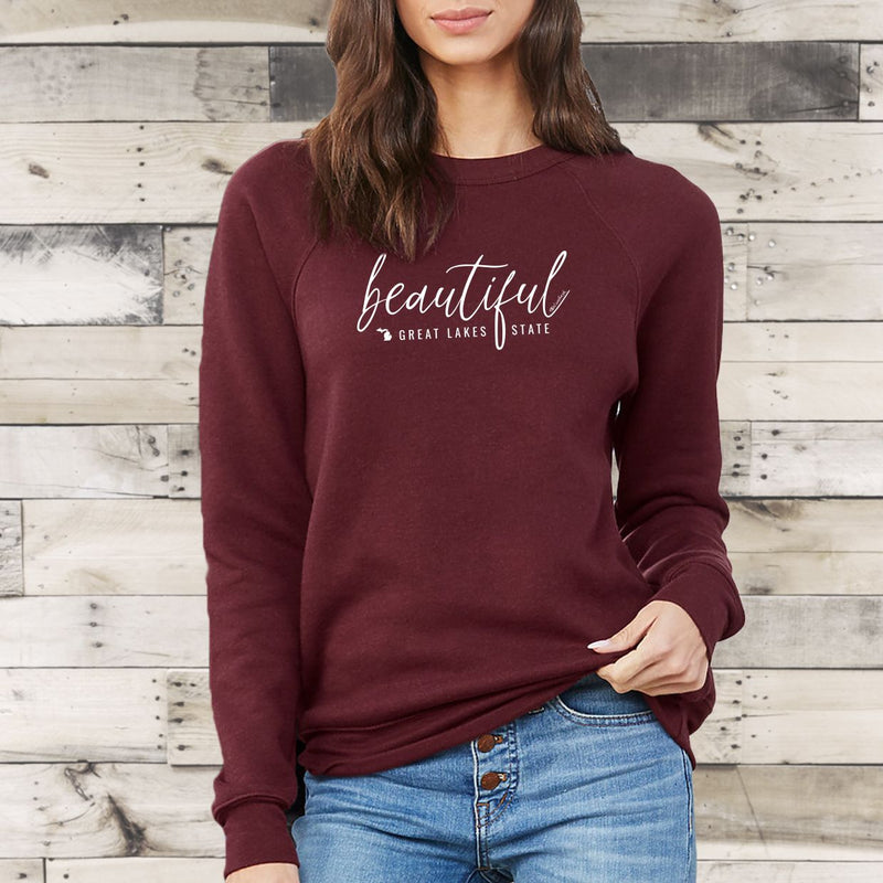 "Beautiful"Relaxed Fit Angel Fleece Pullover Crew