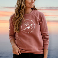 "Hello Fall"Relaxed Fit Angel Fleece Pullover Crew