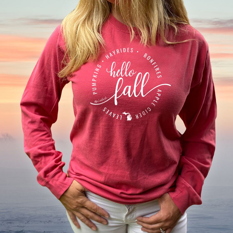 "Hello Fall"Relaxed Fit Stonewashed Long Sleeve T-Shirt