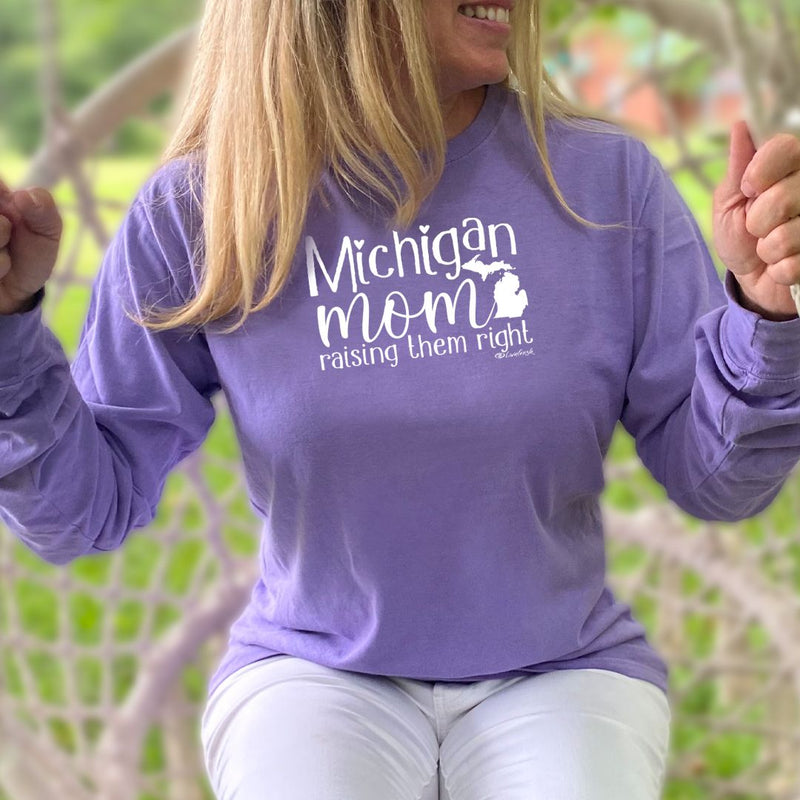 "Michigan Mom"Relaxed Fit Stonewashed Long Sleeve T-Shirt