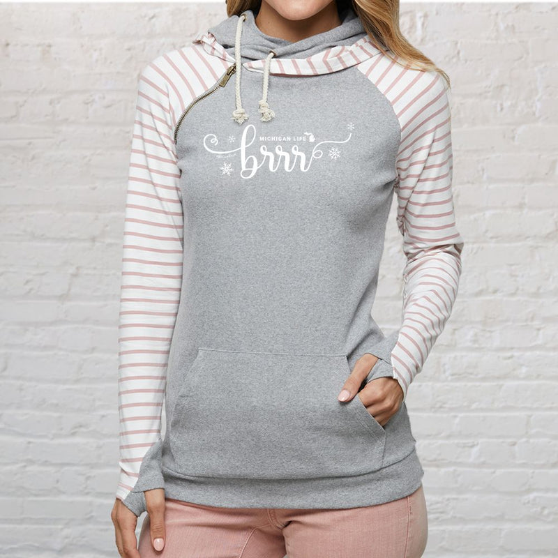"Brrr... It's Cold In Michigan"Women's Striped Double Hood Pullover