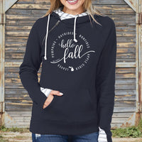 "Hello Fall"Women's Striped Double Hood Pullover
