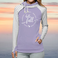 "Hello Fall"Women's Striped Double Hood Pullover