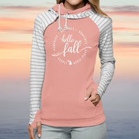 "Hello Fall"Women's Striped Double Hood Pullover