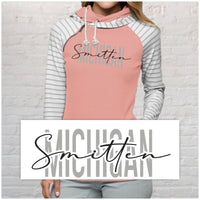 "Michigan Smitten"Women's Striped Double Hood Pullover
