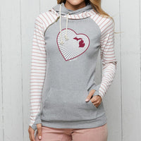 "Michigan Heart"Women's Striped Double Hood Pullover