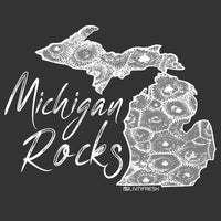 "Michigan Rocks Petoskey Stone"Relaxed Fit Angel Fleece Pullover Crew