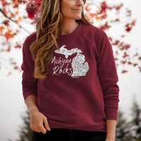 "Michigan Rocks Petoskey Stone"Relaxed Fit Angel Fleece Pullover Crew