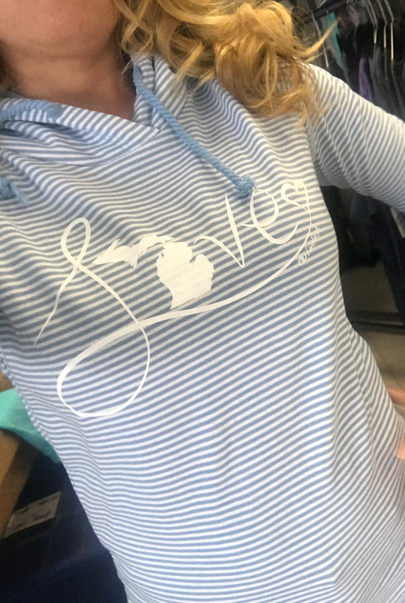 "Michigan Love #9"Women's Striped Long Sleeve Fashion Hoodie CLEARANCE