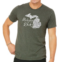 "Michigan Rocks Petoskey Stone"Men's Crew T-Shirt