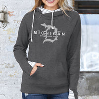 "Michigan D Established 1837"Women's Striped Double Hood Pullover