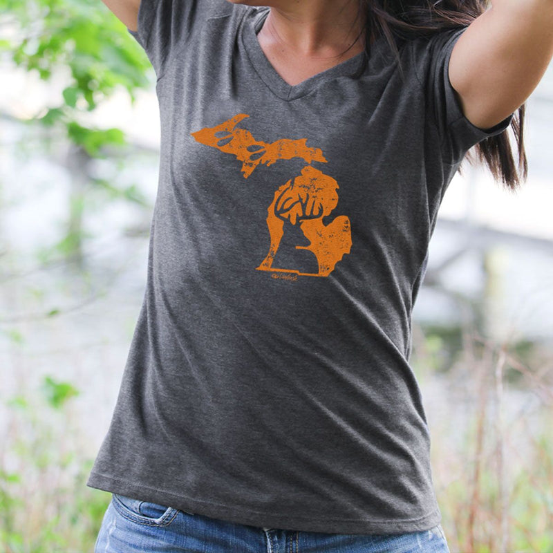 "Michigan Deer State"Women's V-Neck