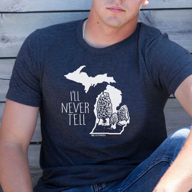 Michigan Morels l'll Never Tell Men's Crew T-Shirt