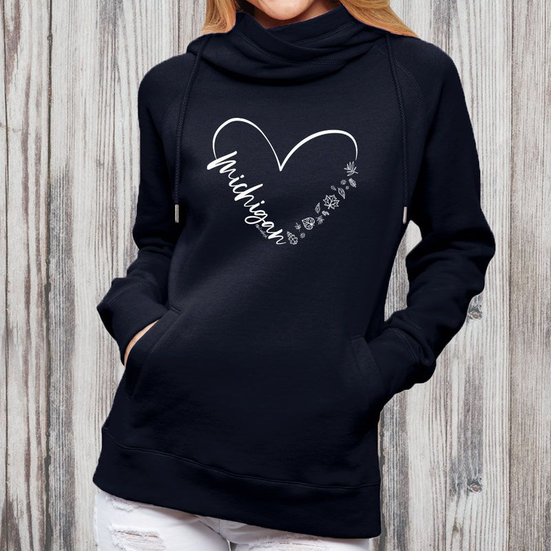 "Fall In Love With Michigan"Women's Classic Funnel Neck Pullover Hoodie