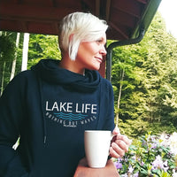 "Lake Life WAVES"Women's Fleece Funnel Neck Pullover Hoodie
