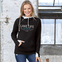 "Lake Life WAVES"Women's Striped Double Hood Pullover