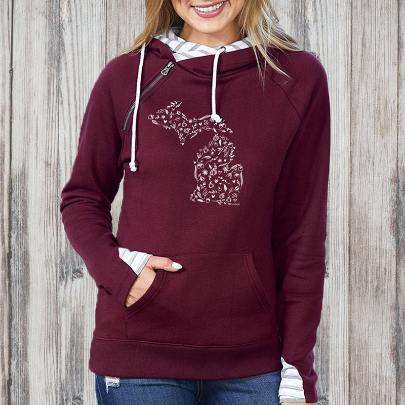 "Fall Wonder"Women's Striped Double Hood Pullover