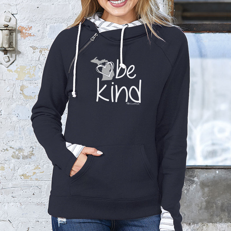 "Michigan Be Kind"Women's Striped Double Hood Pullover