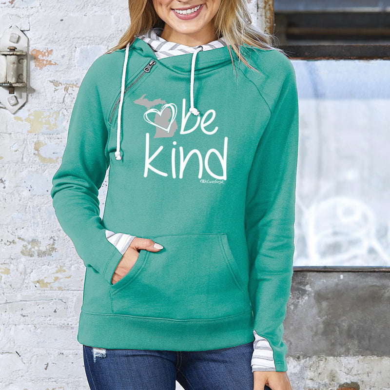 "Michigan Be Kind"Women's Striped Double Hood Pullover
