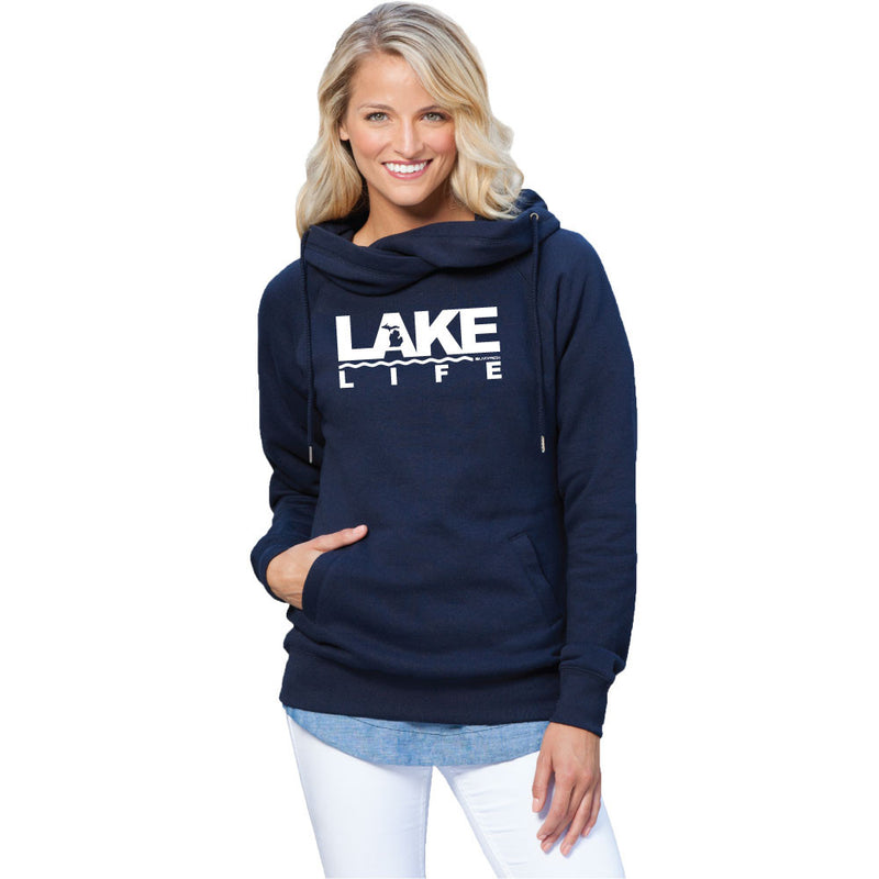 Michigan Lake Life Womens Fleece Funnel Neck Pullover Hoodie