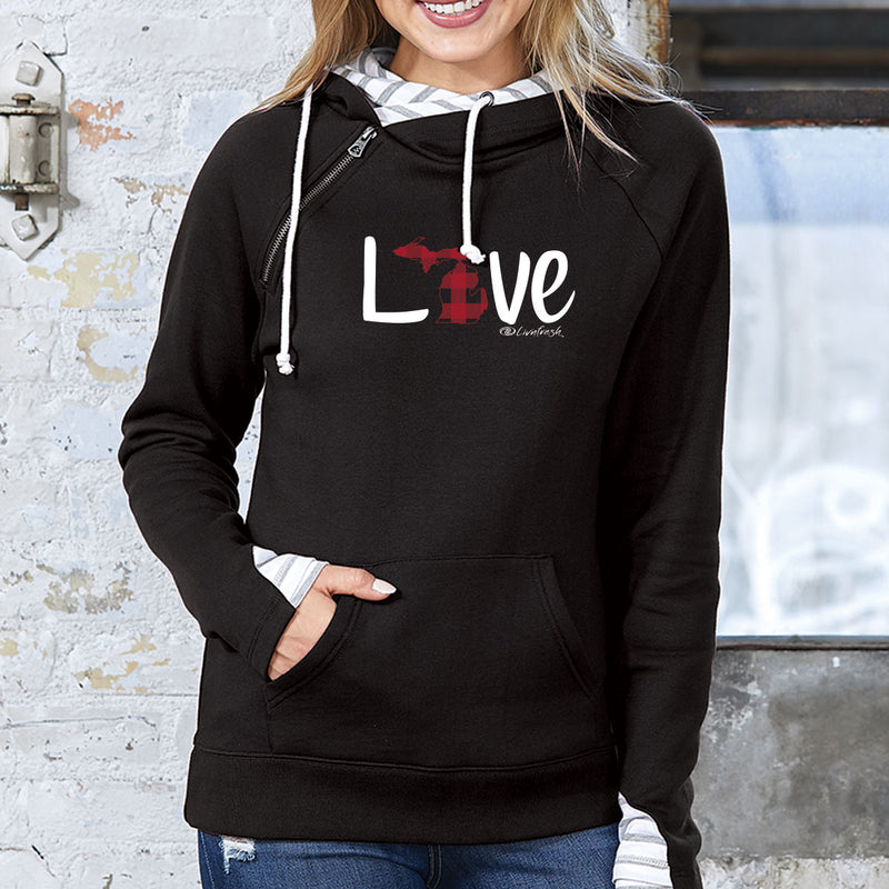 "Michigan Love Plaid"Women's Striped Double Hood Pullover