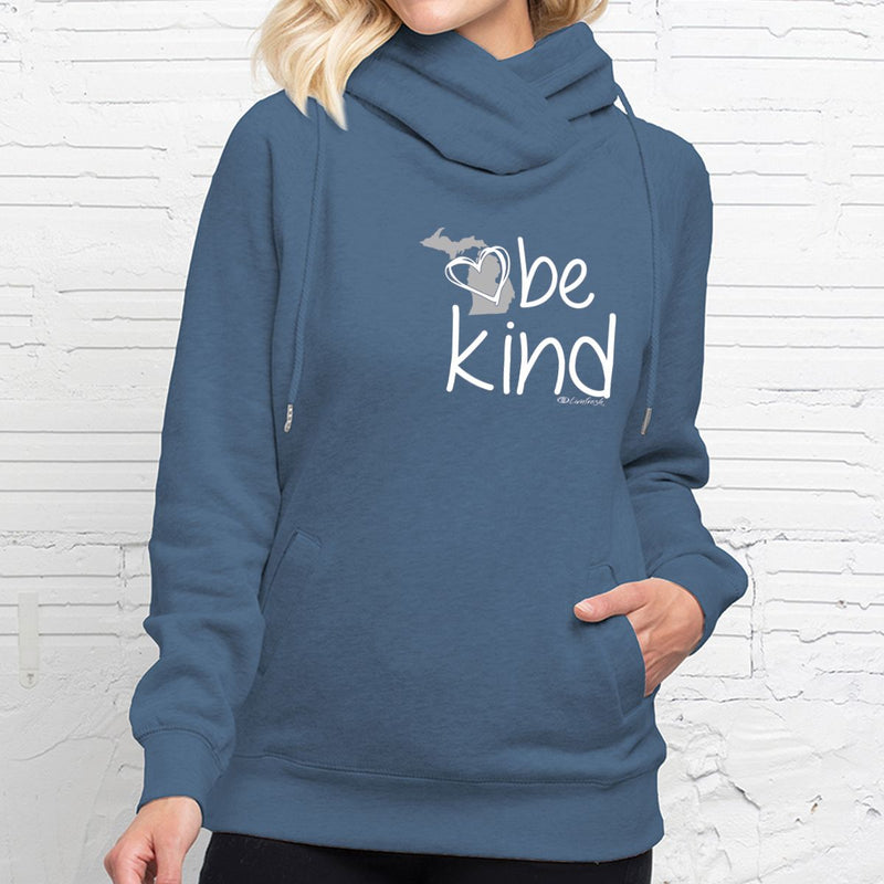 "Michigan Be Kind"Women's Fleece Funnel Neck Pullover Hoodie