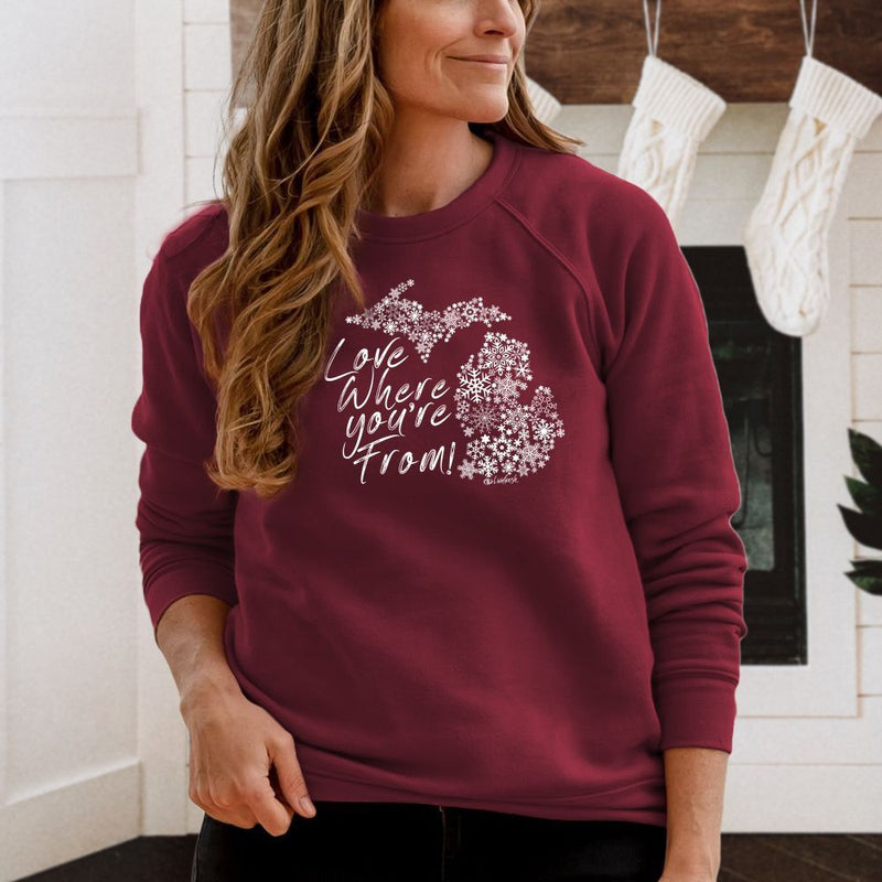 "Michigan Love Where You're From"Relaxed Fit Angel Fleece Pullover Unisex Crew