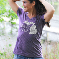 "Michigan Rocks Petoskey Stone"Women's V-Neck