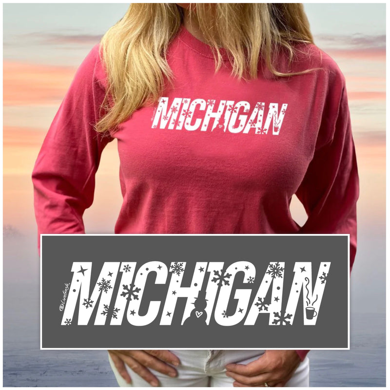 "Michigan Winter"Relaxed Fit Stonewashed Long Sleeve T-Shirt