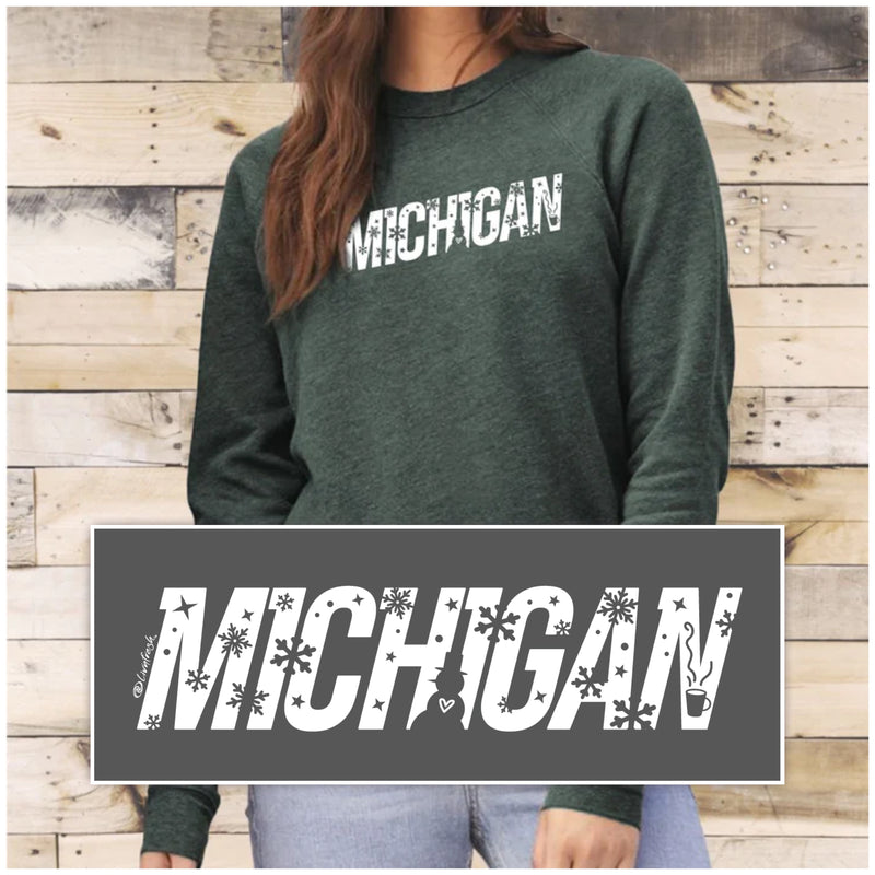 "Michigan Winter"Relaxed Fit Angel Fleece Pullover Crew