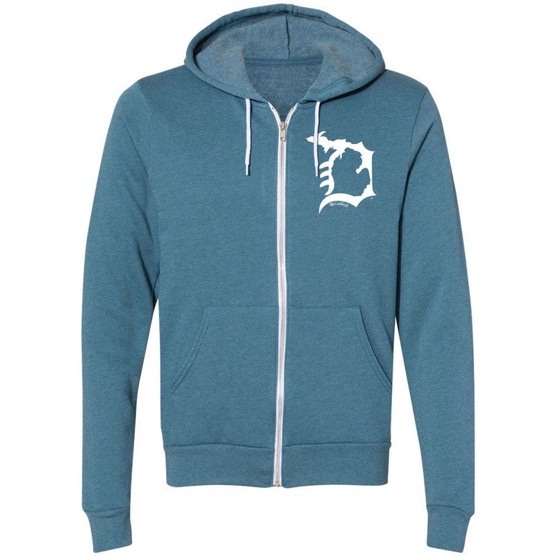 "Michigan D"Relaxed Fit Angel Fleece Full Zip Unisex Hoodie