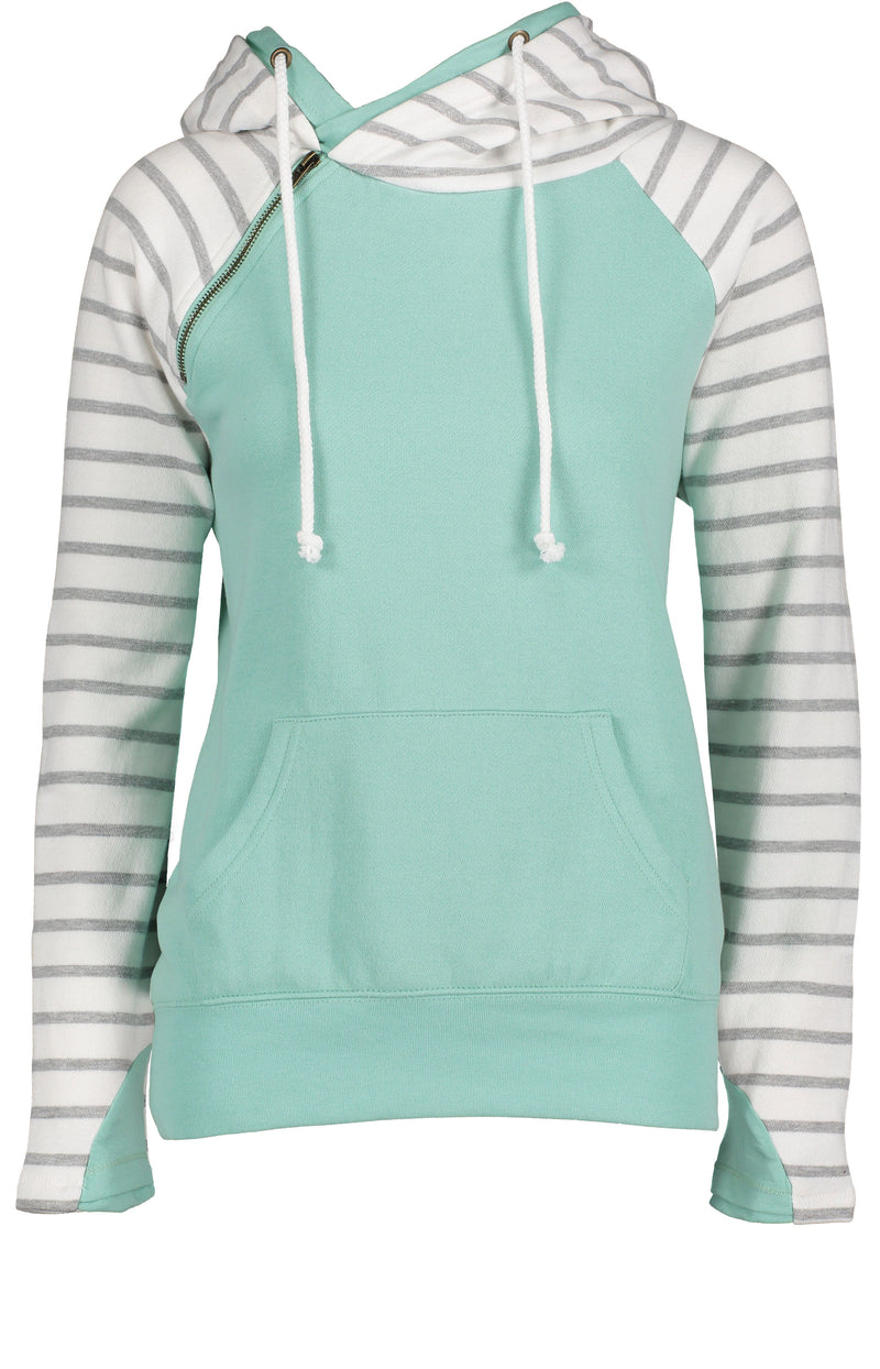 "Livn Simply"Women's Striped Double Hood Pullover